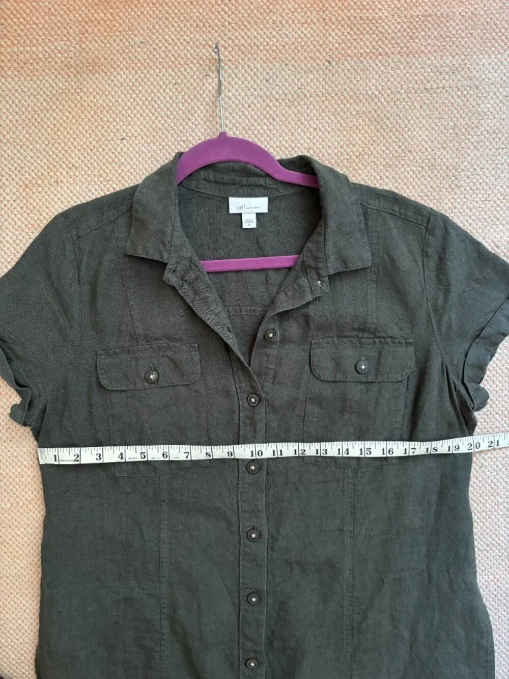 J.Jill Grey Green Linen Shirt Dress w/ Pockets Sz M
